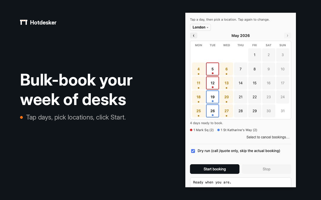 The popup shows a calendar with several days highlighted and a Start booking button.